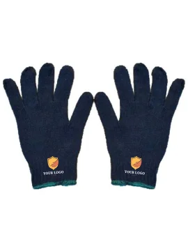 Knitted Cotton Blue   Work Gloves with  Custom Logo Print